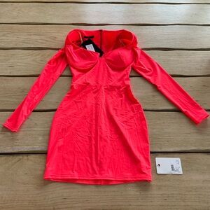 Alex Perry Neon Pink Long-Sleeve Mini Dress